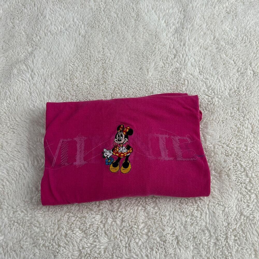 VTG Disney Minnie Mouse Pink Embroidered Oversized Tee Sz S/M Made in USA